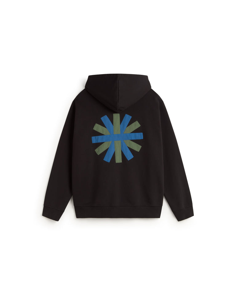 Sudadera negra patched sol espalda Simon sostenible silueta - 3