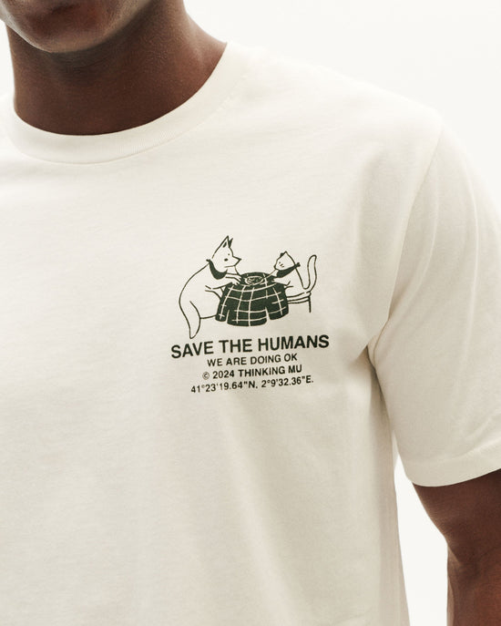 Camiseta blanca Save the humans Zach sostenible-1