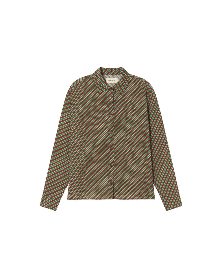 Blusa marrón rayas diagonal Kati sostenible - silueta 1