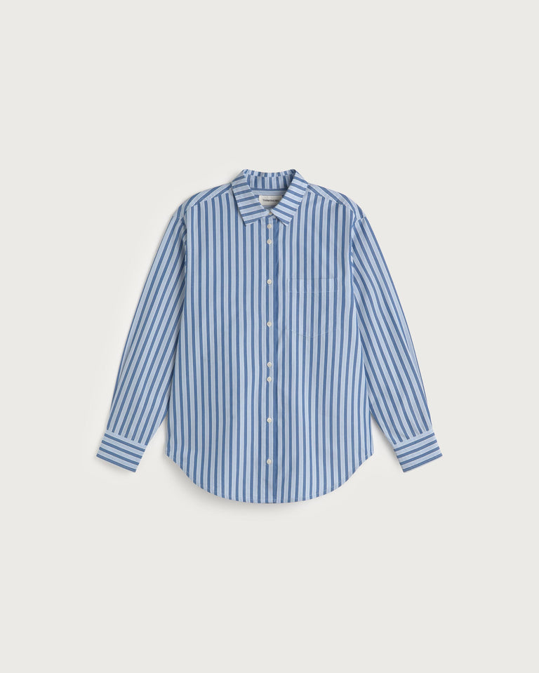 Camisa oversize rayas azul Odelia sostenible silueta - 1