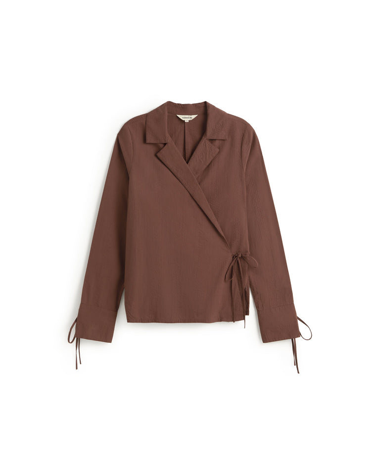 Blusa cruzada seersucker rojo vino Lenie sostenible silueta - 1