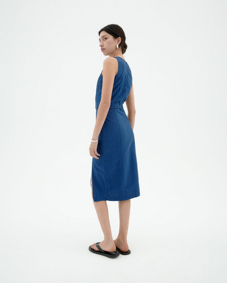 Vestido azul seersucker Wila sostenible-2