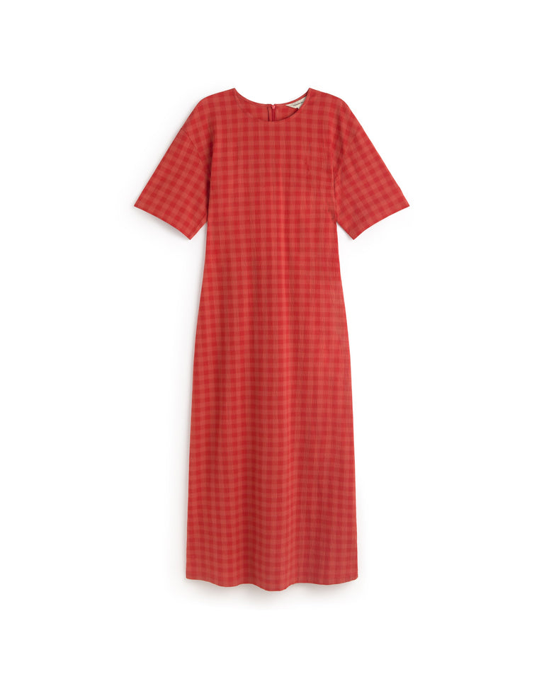 Vestido largo seersucker abertura espalda Kina sostenible silueta - 1