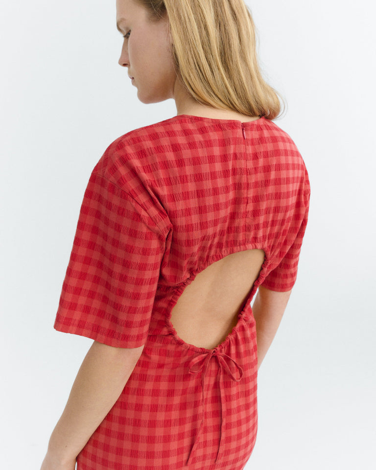 Vestido largo seersucker abertura espalda Kina sostenible - 2