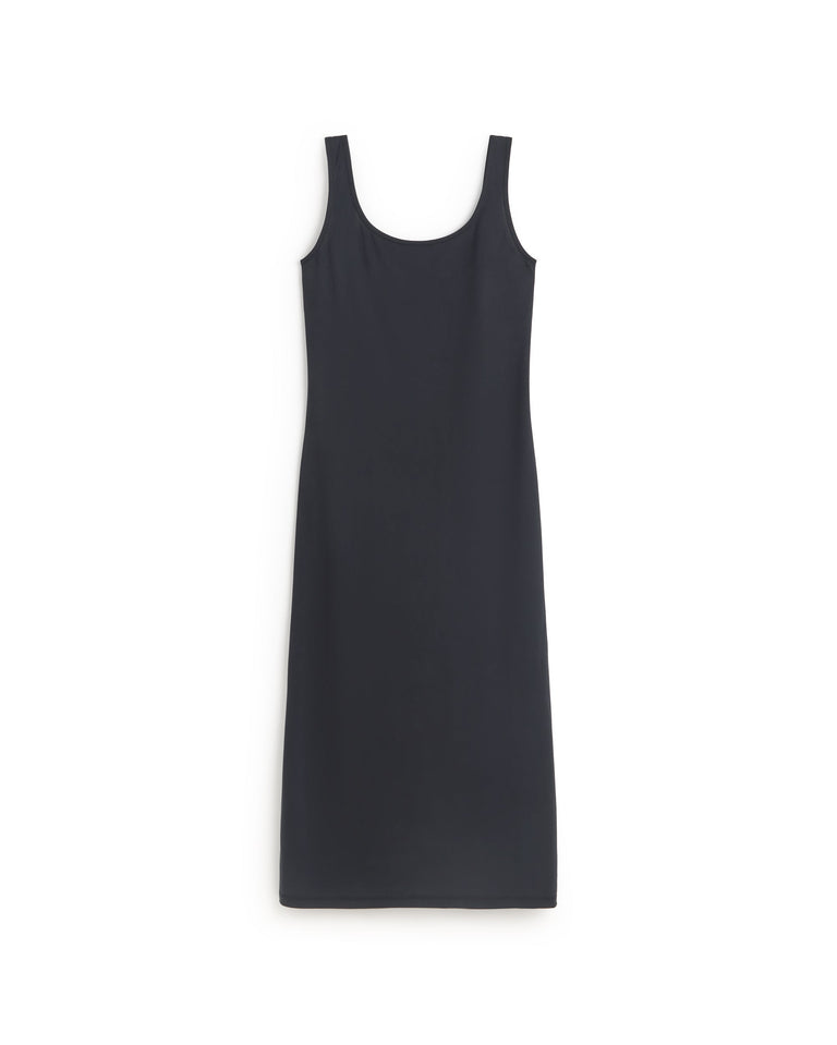 Vestido largo slim negro Adu sostenible silueta - 1