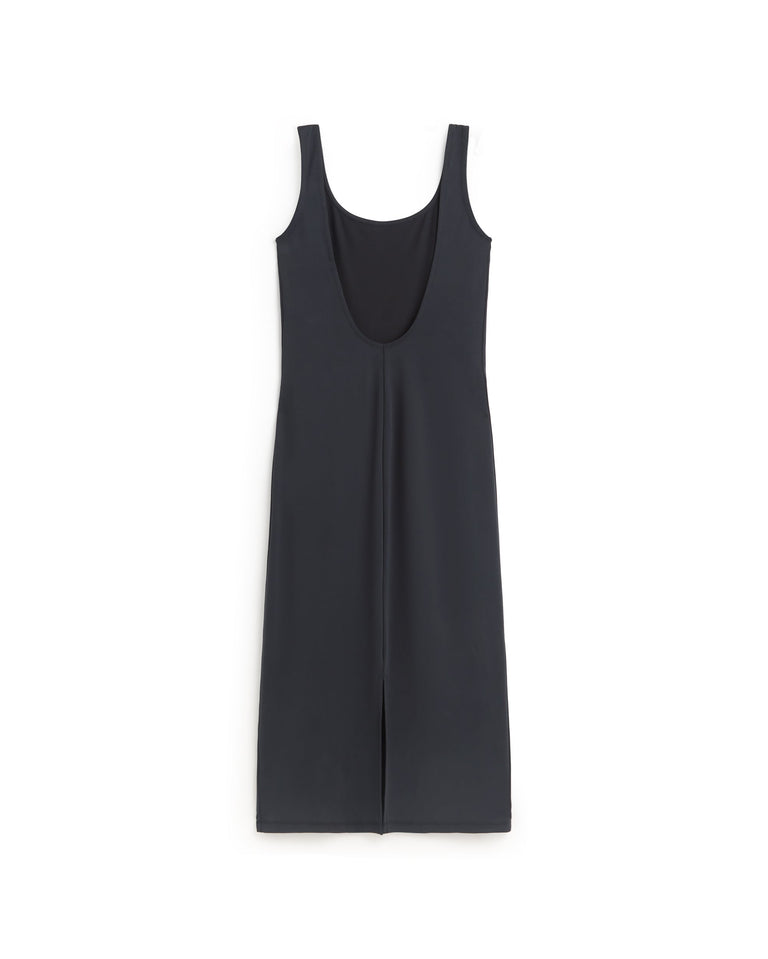 Vestido largo slim negro Adu sostenible silueta - 3