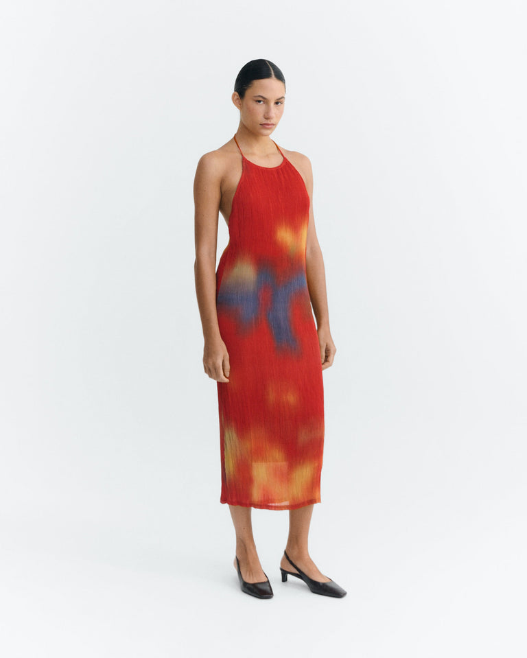 Vestido midi plisado rojo flowers Miriam sostenible - 2