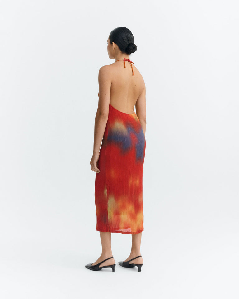 Vestido midi plisado rojo flowers Miriam sostenible - 5