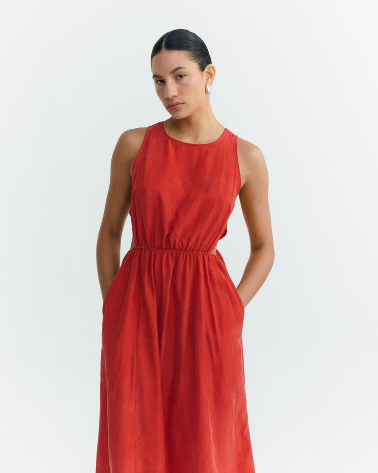 Vestido midi rojo cupro Kin sostenible - 3