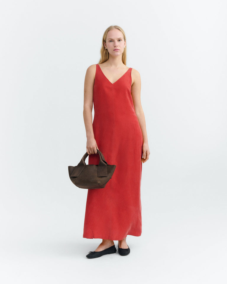 Vestido largo rojo cupro Sade sostenible - 1