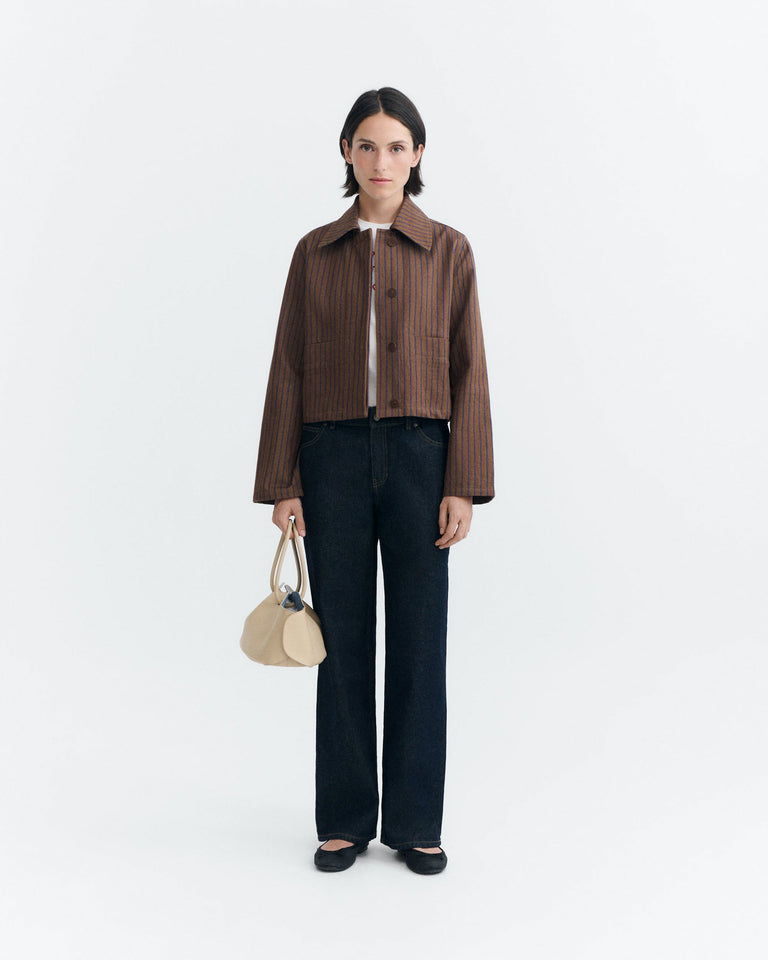Chaqueta rayas tinte natural marrón Astrid sostenible - 1