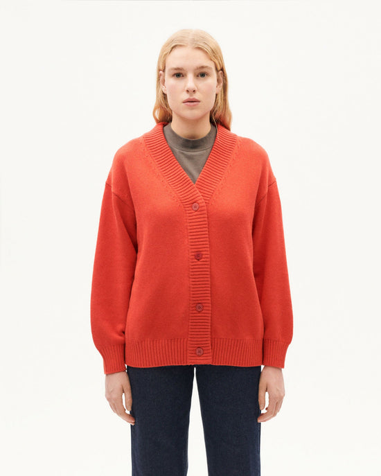 Cárdigan rojo lana Jazz sostenible-1