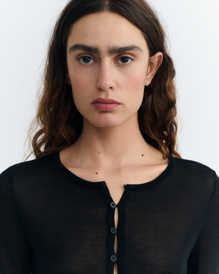 Cardigan punto negro transparente Manon sostenible - 3
