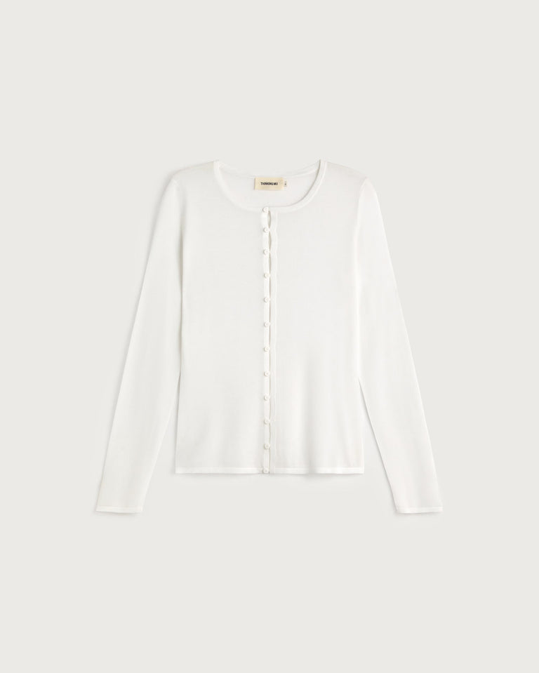 Cardigan punto crudo transparente Manon sostenible silueta - 1