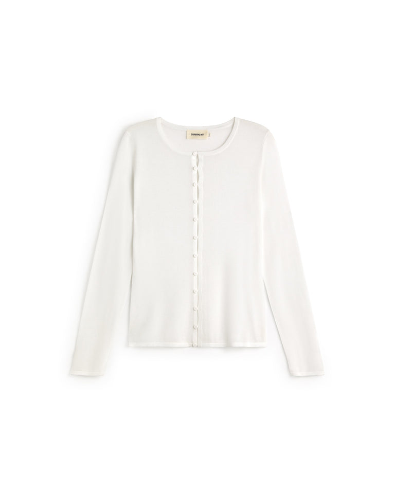 Cardigan punto crudo transparente Manon sostenible silueta - 1