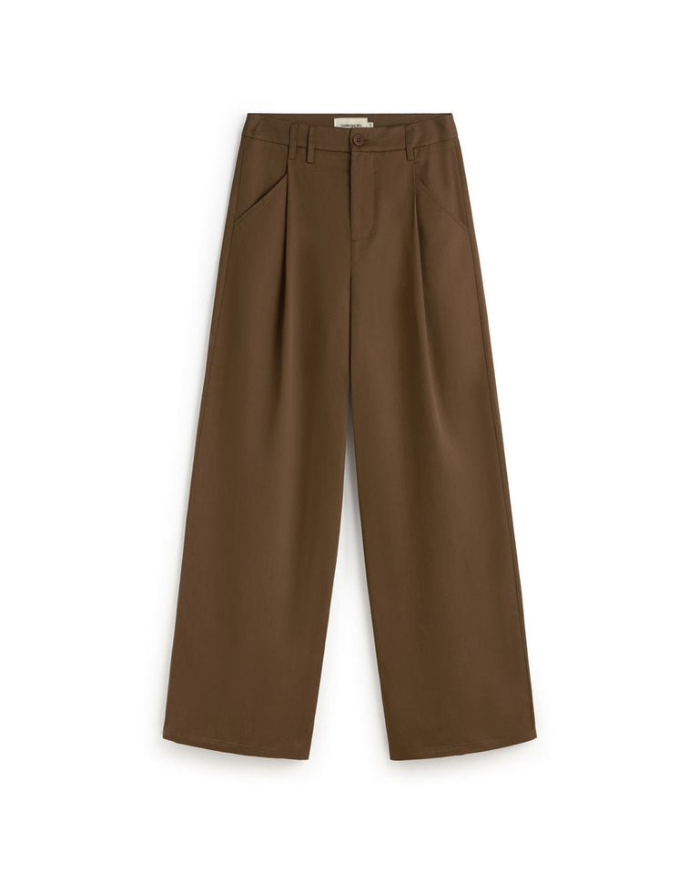 Pantalón wide leg pinza marrón Molly sostenible silueta - 1