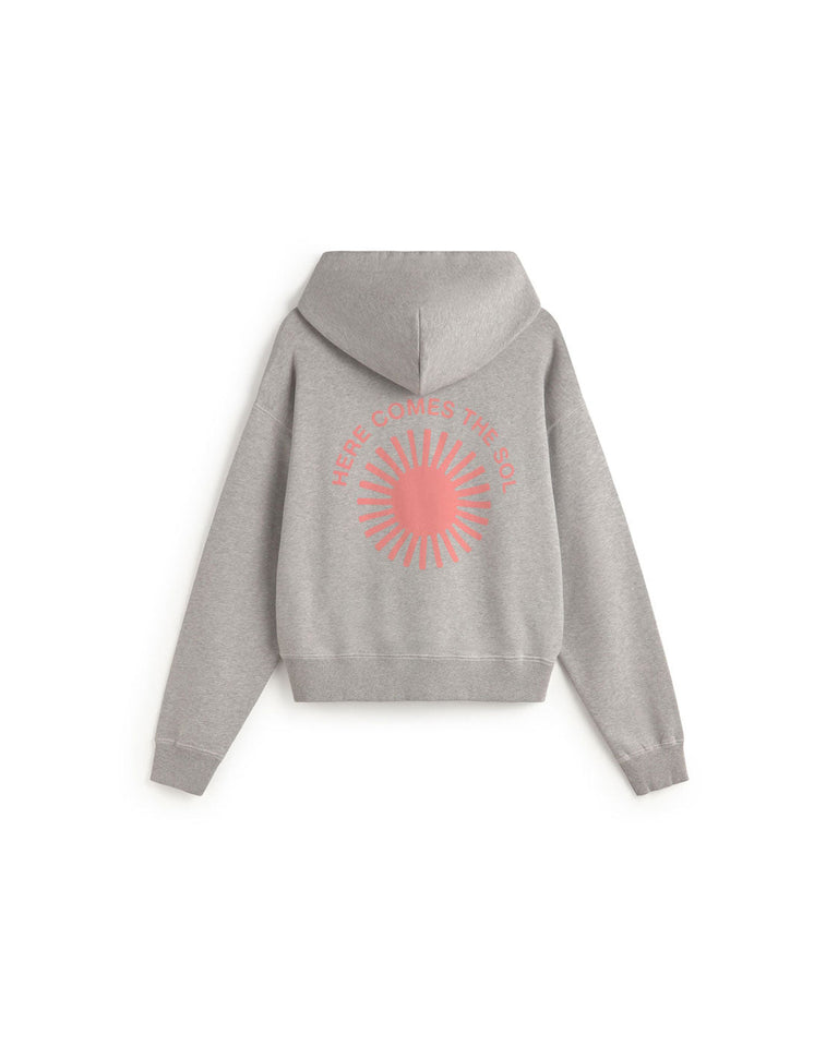 Hoodie gris retro sol rosa espalda Valeria sostenible silueta - 2
