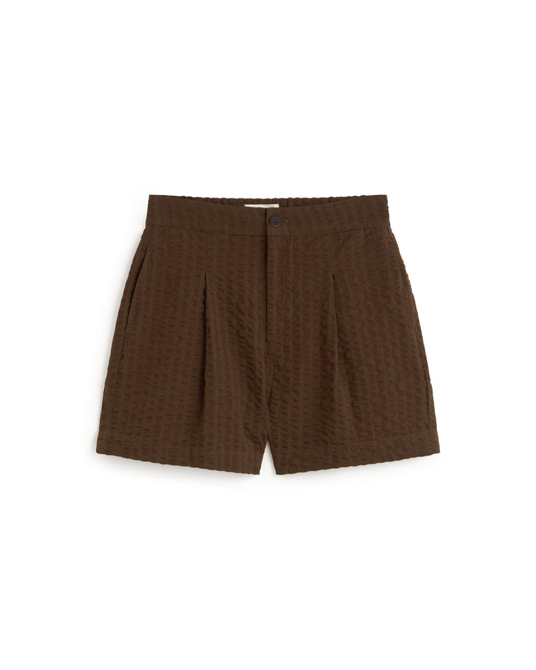 Shorts seersucker marrón Narciso sostenible silueta - 1
