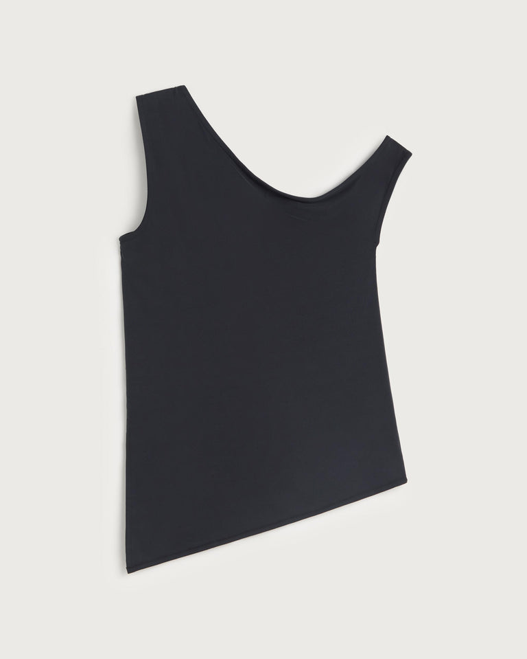 Top negro asimétrico Zohar sostenible silueta - 1