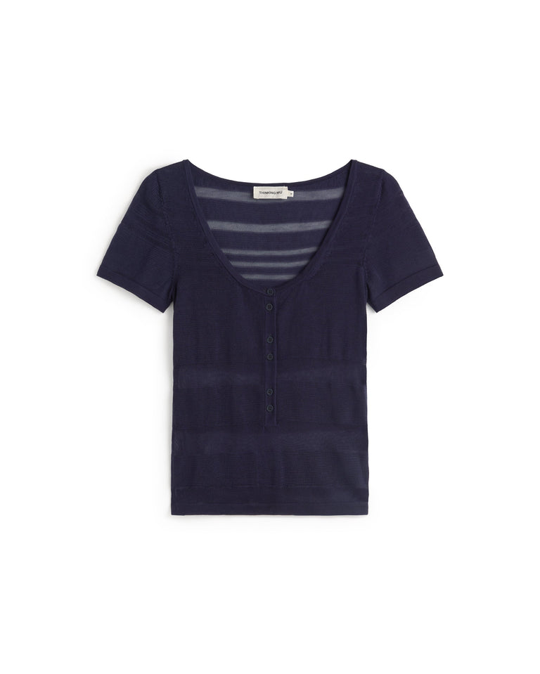 Top rayas semitransparente navy Ash sostenible silueta - 1