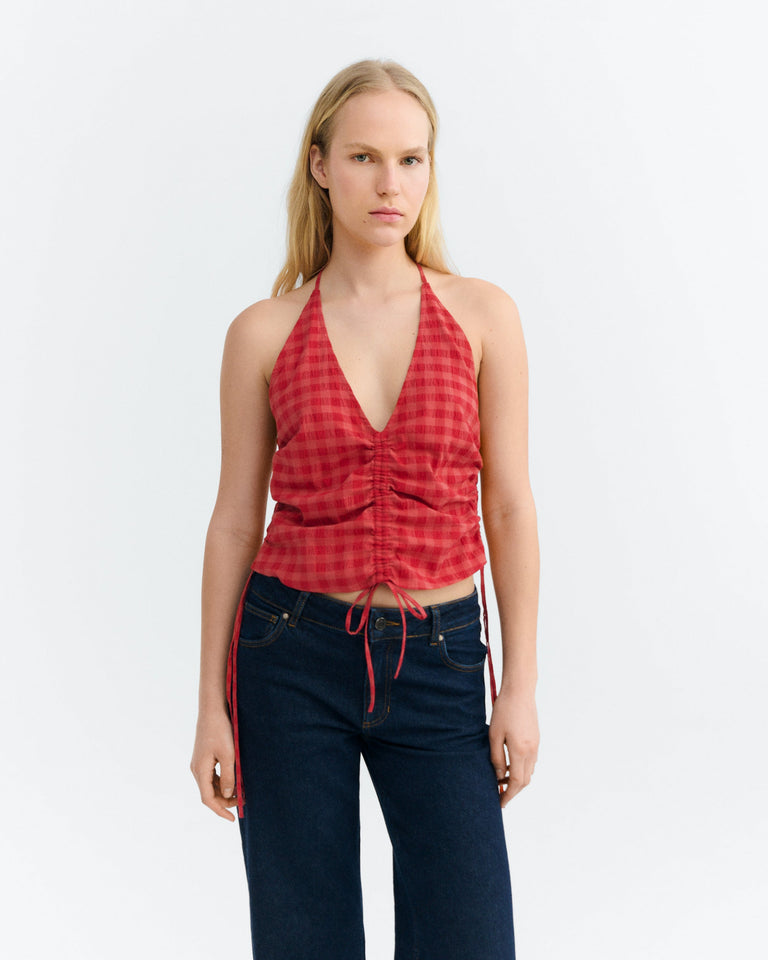 Top regulable seersucker rojo Hiba sostenible - 2