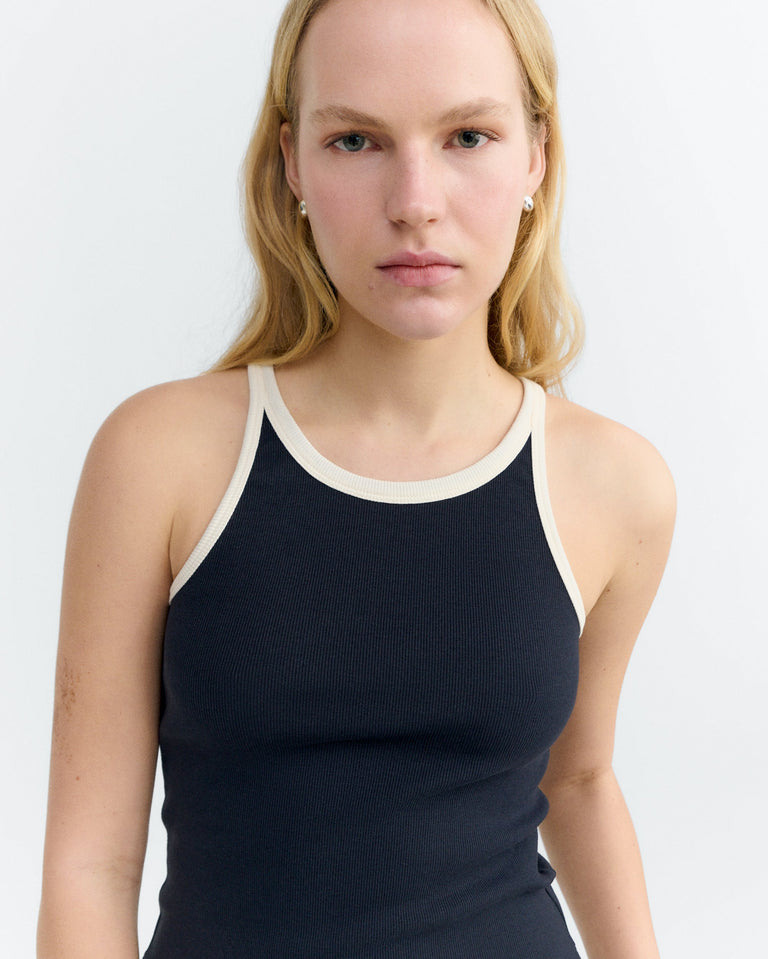 Top halter navy contraste blanco Harriet sostenible - 4