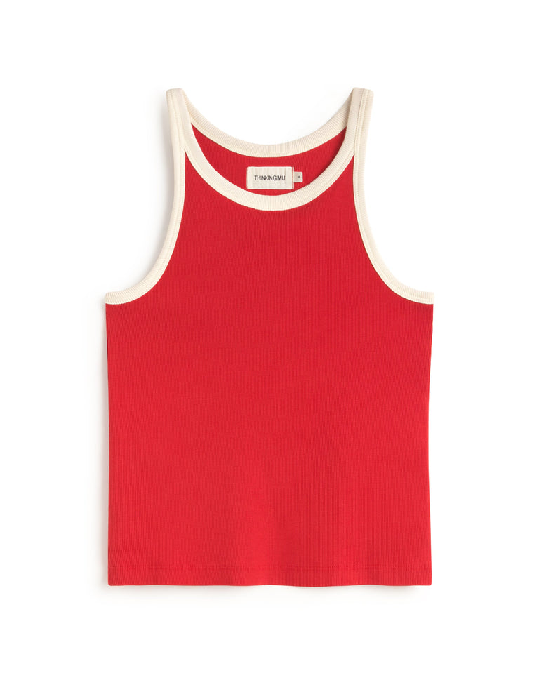Top halter rojo contraste blanco Harriet sostenible silueta - 1