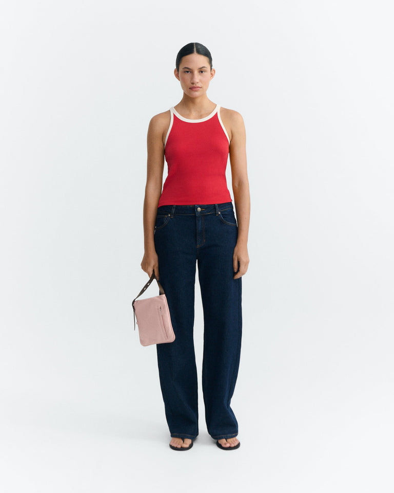 Top halter rojo contraste blanco Harriet sostenible - 1