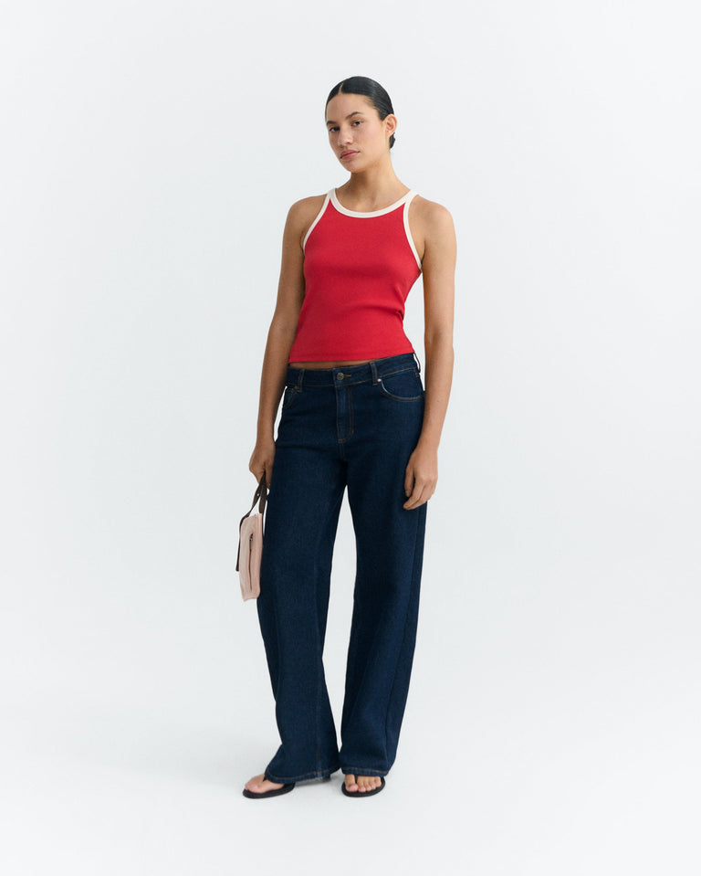Top halter rojo contraste blanco Harriet sostenible - 2