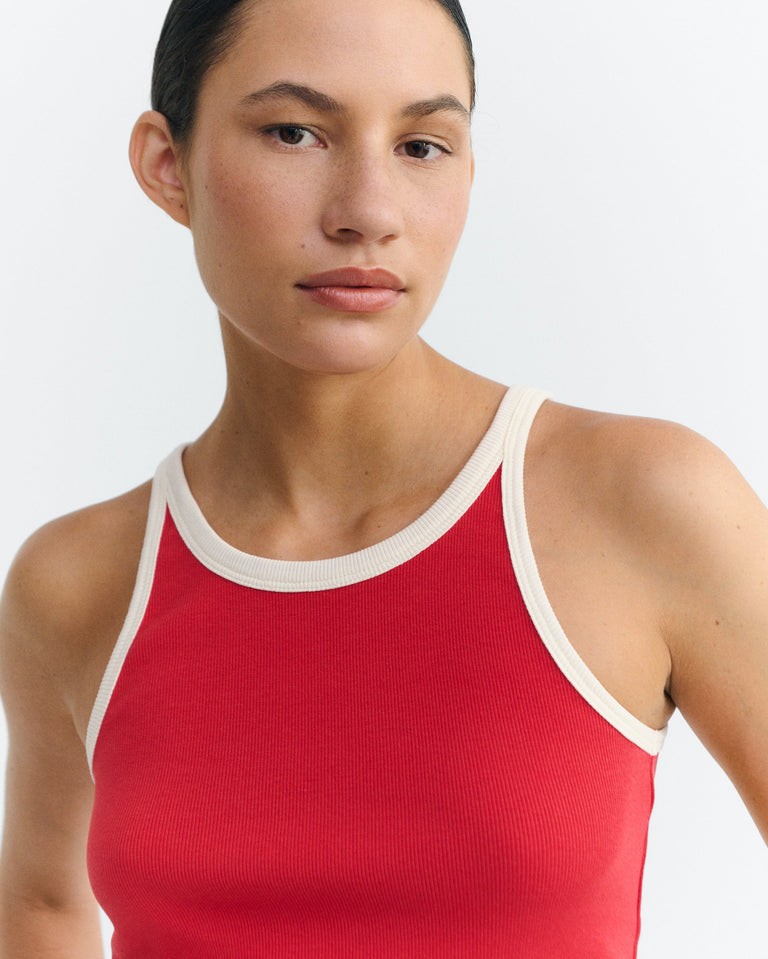Top halter rojo contraste blanco Harriet sostenible - 4