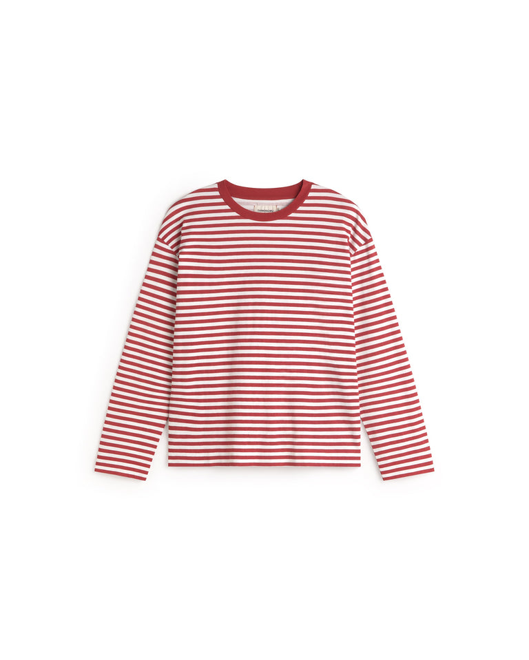 Camiseta manga larga rayas roja Emily sostenible silueta - 1